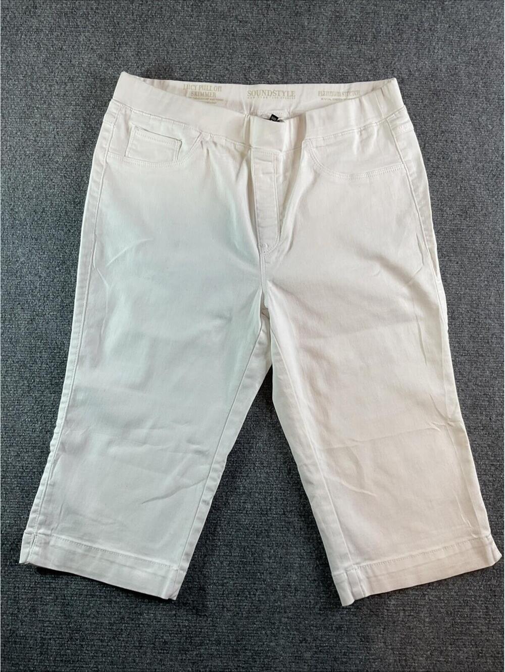 Women White Soundstyle Plate Stretch  Lucy Pull On Capri Size Large